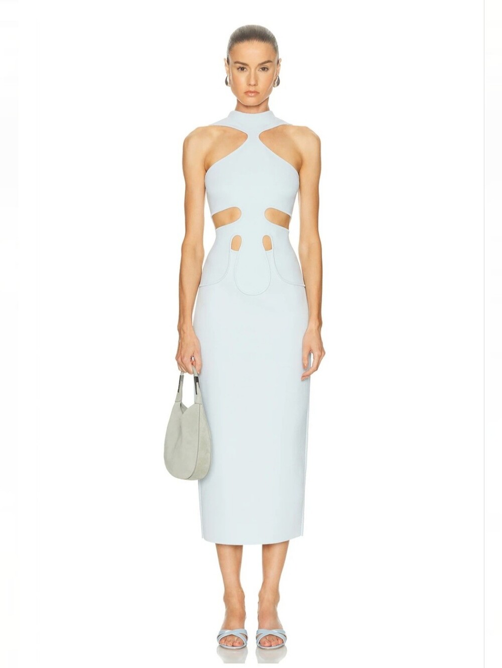 cult gaia Baylee Blue Cutout Mock Neck Midi Dress NWT sm